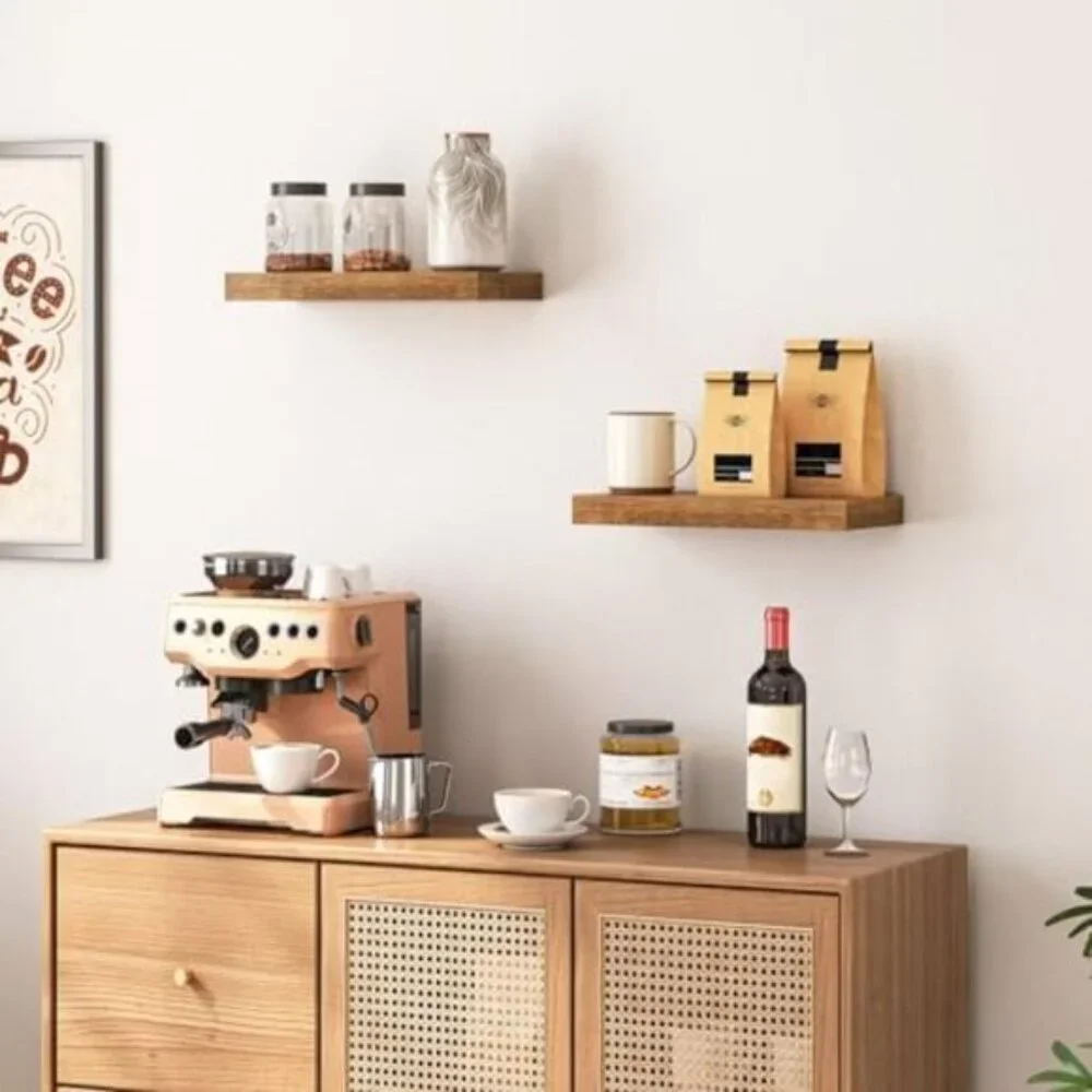 New Set of 2 15.7Inch Floating Wall Shelves with Invisible Brackets - Brown